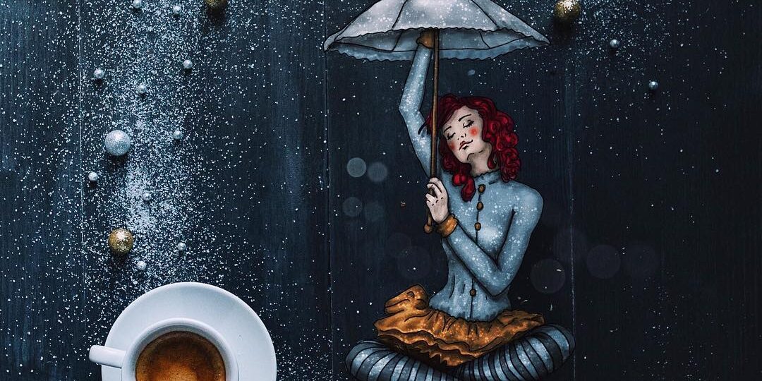 кофе девушка зонтик
